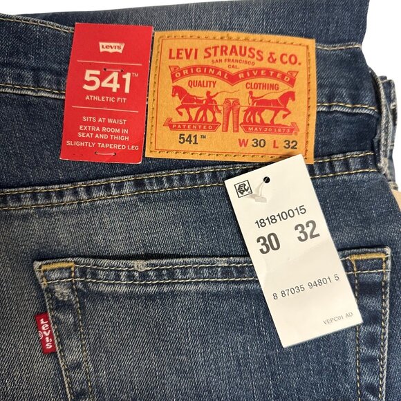 Levi's Mens 541 Athletic Fit Slight Taper Jeans 30W x 32L Blue Canyon Whiskering - Picture 4 of 9